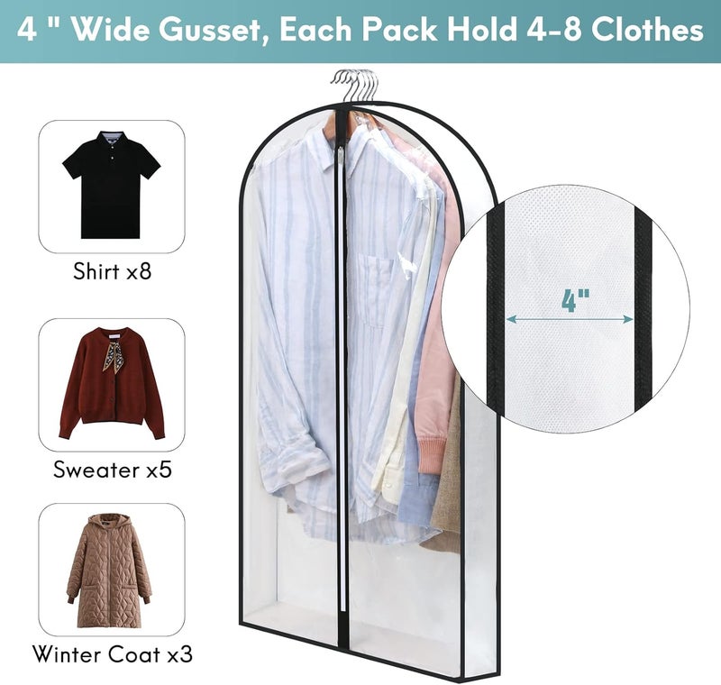 Perber 40" Clear Garment Bags for Hanging Clothes, 4" Gusseted Suit Bags for Closet Storage, Hanging Clothes Storage Suit Cover Bags with Zipper for Coats, Jackets, Shirts, 4 Packs - Image 2